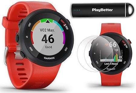 garmin forerunner 45 lava red running gps watch power bundle hd screen protectors playbetter portable charger garmin coach lightweight