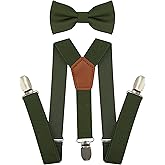 BEWDIO Adjustable Baby Boy Suspenders and Bow Tie, Pre-tied Kids Bowtie and Elastic Suspenders with 3 Strong Metal Clips