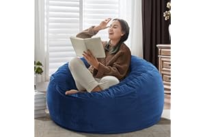 Kromax Large 3.5’ Bean Bag Chair for Kids, Teens, Adults, Memory Foam, Easy to Clean Washable Soft Suede Cover, Reinforced Zipper, Perfect for Living Room, Den, Bedroom, or Dorm, Blue