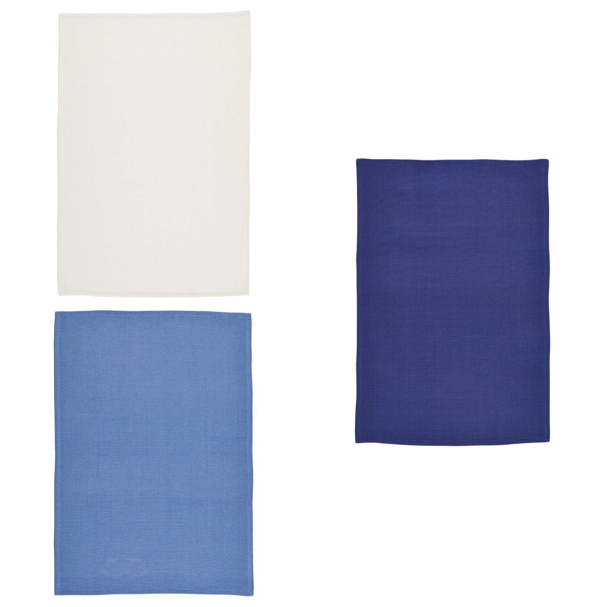 KitchenCraft Super-Absorbent 1% Cotton Waffle-Weave Tea Towels, 7 x 47 cm - 'Blues' (Set of 3)