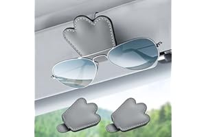 SONRU 2 Pack Sunglass Holder for Car, Magnetic Leather Glasses Eyeglass Hanger Clip for Car, Ticket Card Clip Eyeglasses Mount, Car Visor Accessories-Gray