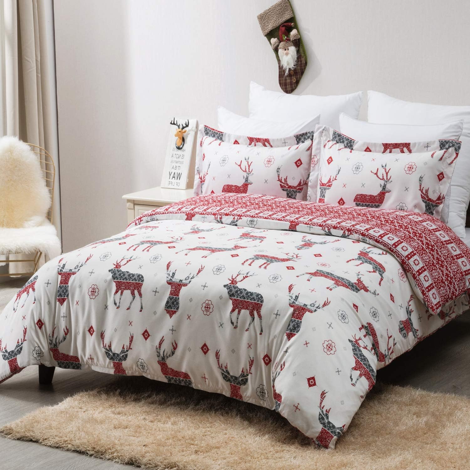 Bedsure Christmas Duvet Cover Set, Full/Queen (90×90 inches) - Reversible Reindeer Pattern - Soft Microfiber Comforter Cover, 3 Pieces Bedding with 1 Duvet Cover (No Comforter Insert), 2 Pillow Shams: Kitchen & Dining