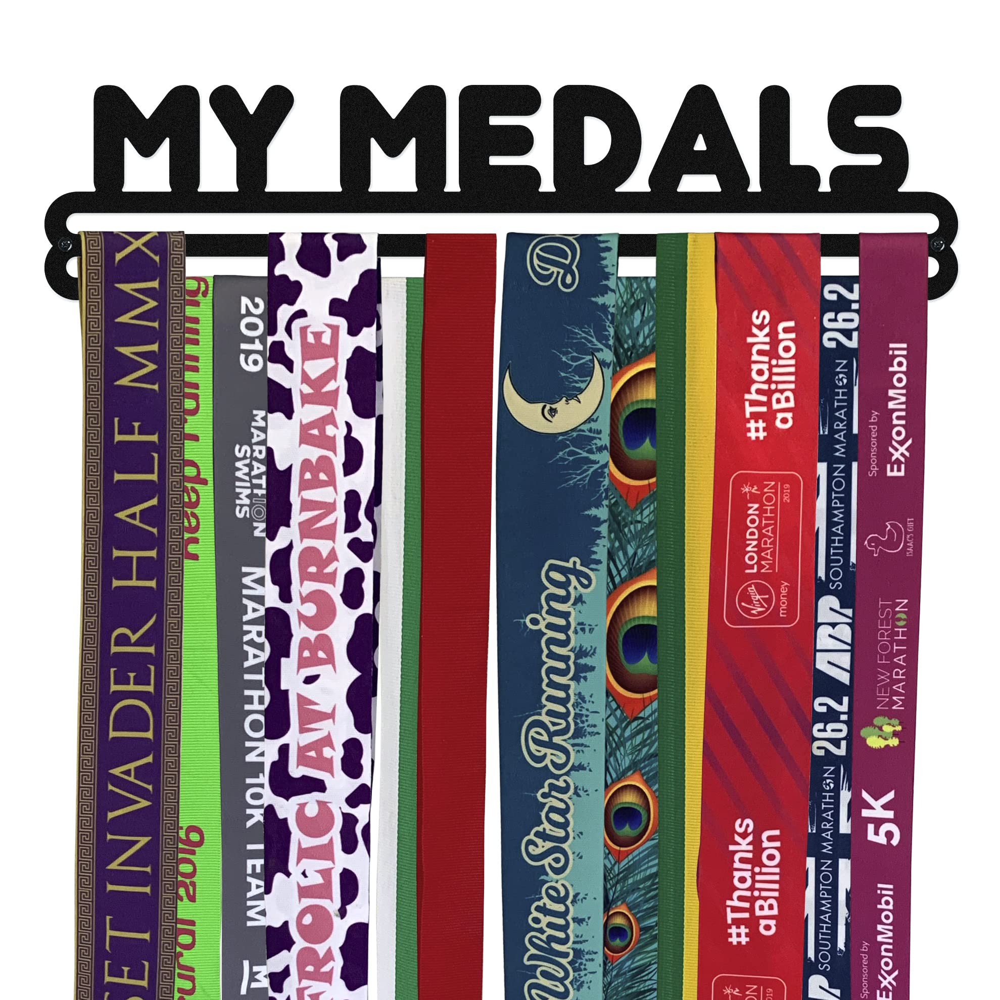 Medal Hanger Display | MY MEDALS | Double Bar | Black Metal | Wall Mounted Running Medal Holder | The Medal Hanger Shop | Made in Britain