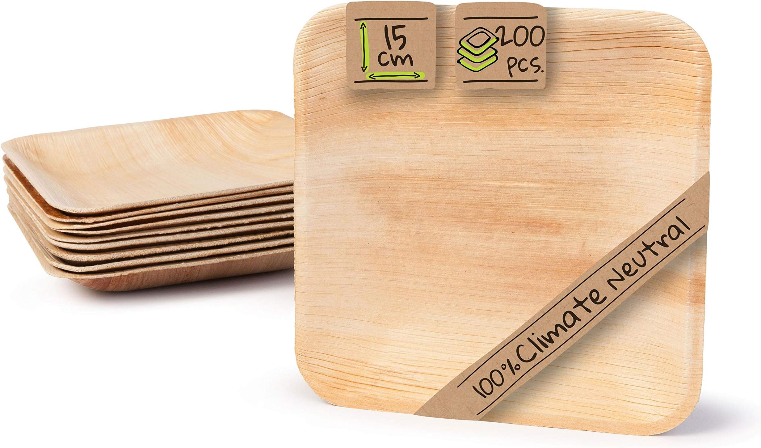 BIOZOYG Palmware palm leaf tableware I 200 pieces Palm Plate rectangular 15 x 15 cm I Bio Disposable Crockery Biodegradable Party tableware disposable tableware compostable