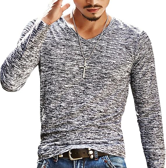 Amazon Chrome Crane クロム クレイン メンズ 長袖 スタイリッシュ メランジ柄 デザイン Vネック Tシャツ カットソー Lpt012 Tシャツ カットソー 通販