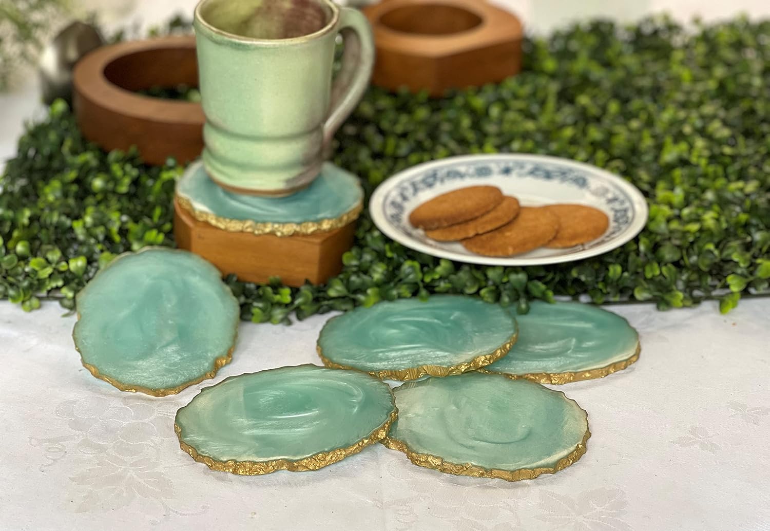 Buy DULI Set of 6 Resin Coasters Tea,Coffee Coasters (10 * 8 cm) (Aqua