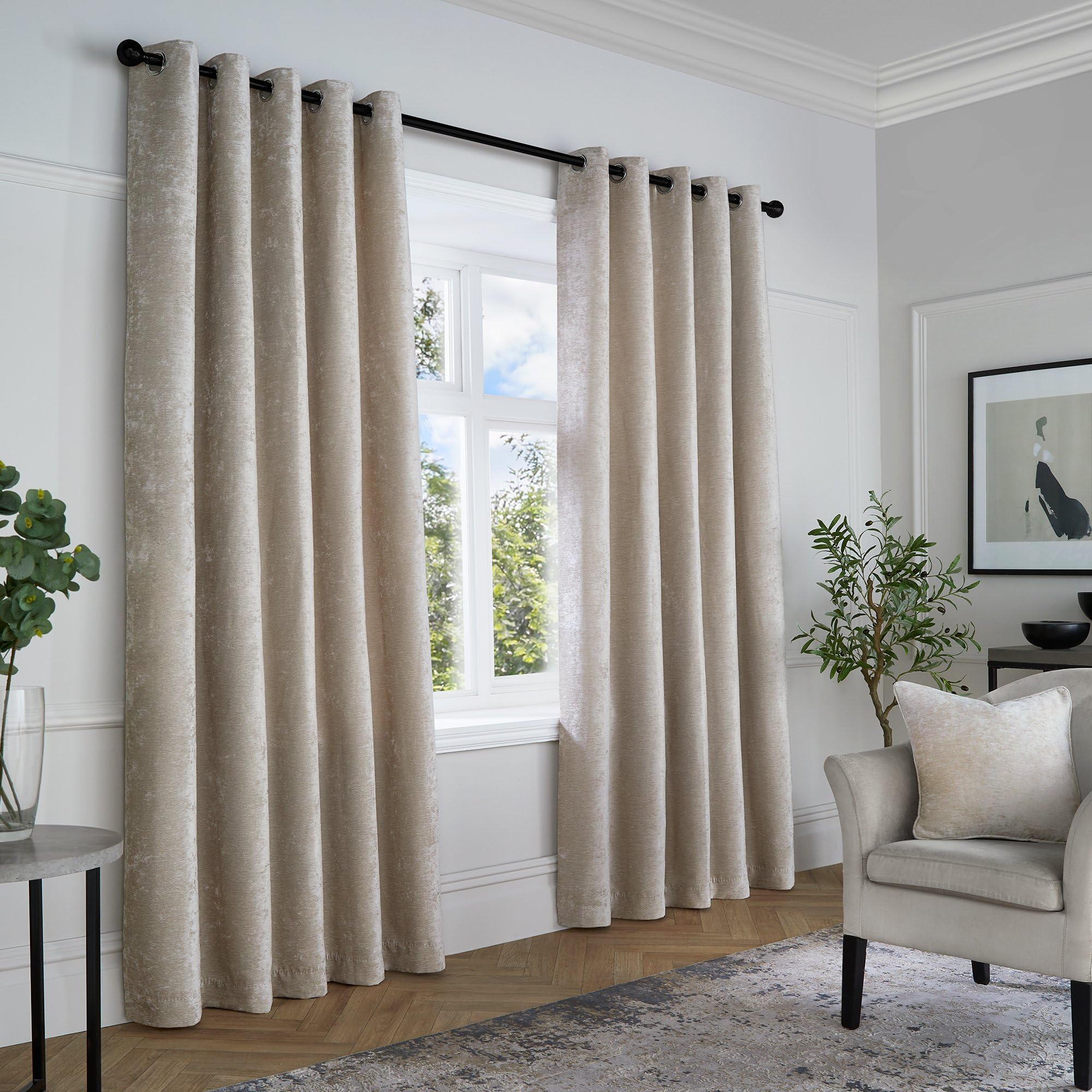 Curtina - Cream Woven Curtains W66 x L54 (168 x 137cm) - Ivory Eyelet Textured Chenille Curtains in Beige - Luxury Drapes for Bedroom/Living Room - Weave Drapes