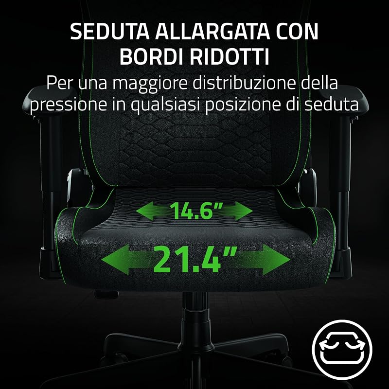 Iskur V2 X - Sedia da gioco essenziale con supporto lombare integrato (cuscini in schiuma sagomata ad alta densità, braccioli 2-D, tessuto con finitura morbida) Nero