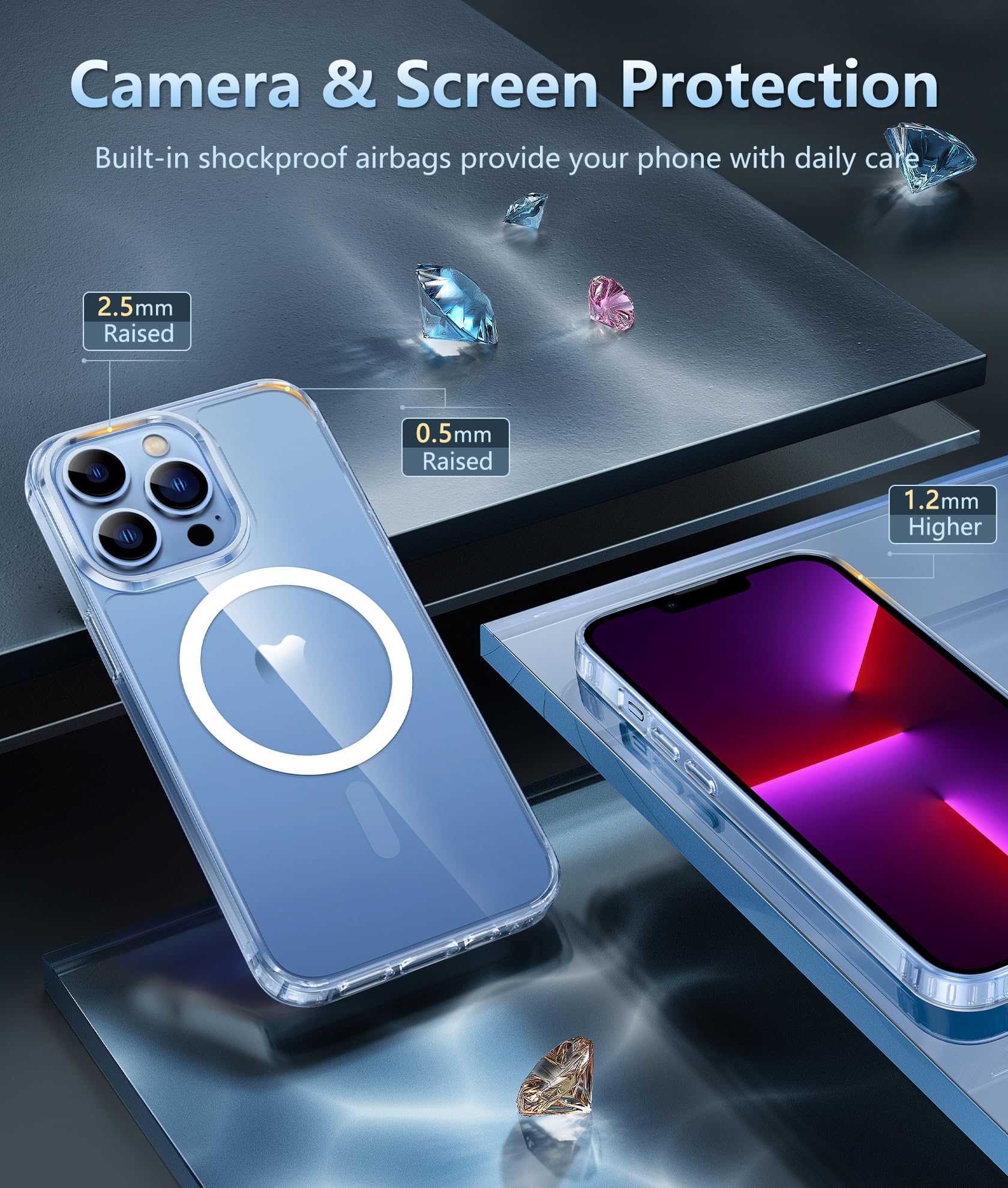 FNTCASE for iPhone 13 Pro-Max Case: Strong Magnetic Anti-Yellowing Slim Clear Case | Military Grade Protective & Shockproof Drop Protection Thin Transparent Phone Cover (A-Clear)