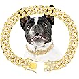 Gold Dog Chain Diamond Gold Chain Dog Collar Walking Metal Chain Collar with Design Secure Buckle Pet Collar Jewelry Accessories Dog Necklace for Small Medium Large Dogs Cats (Gold,24 Inch)