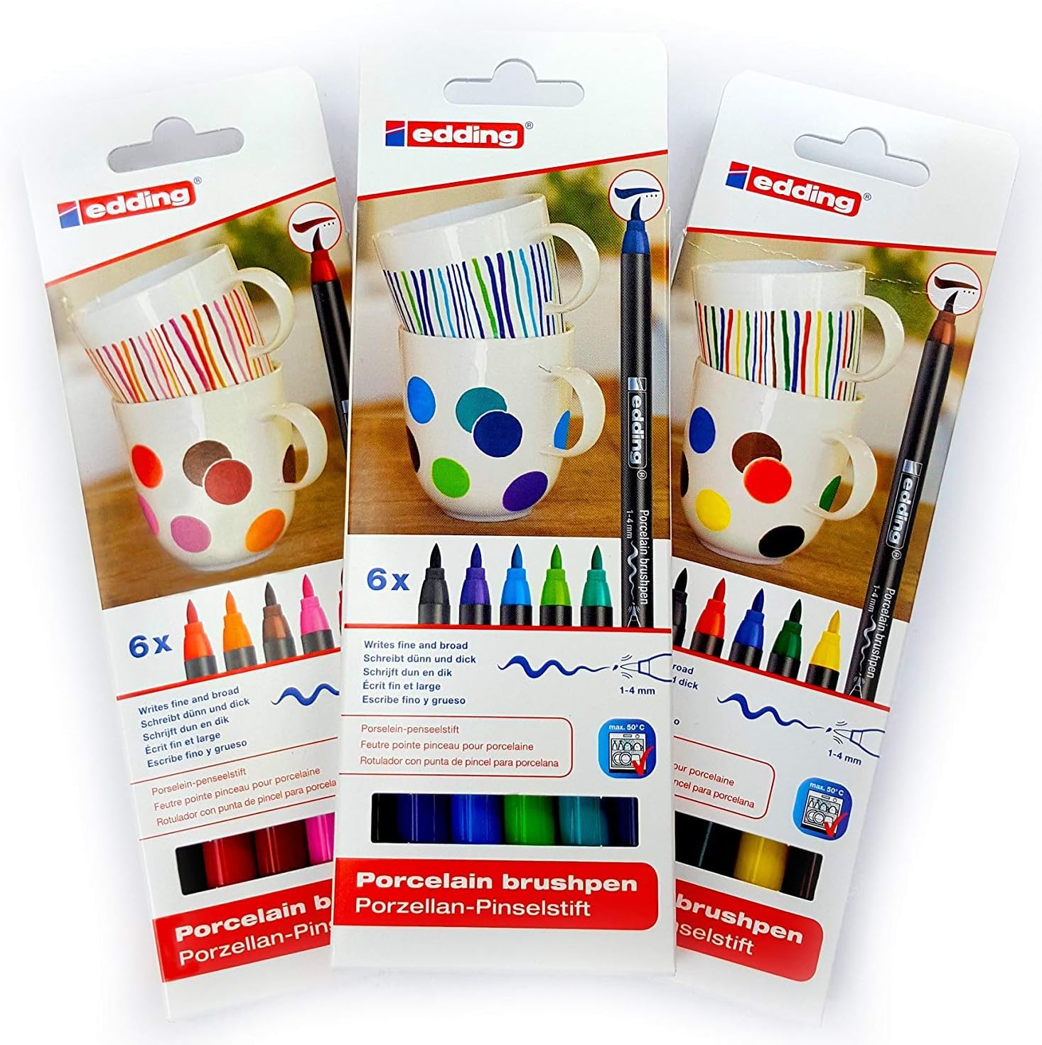 Edding 4200 Porcelain Brush Pen – 1-4mm Nib – Pack Of 3 – 15 Colors – Made In Germany