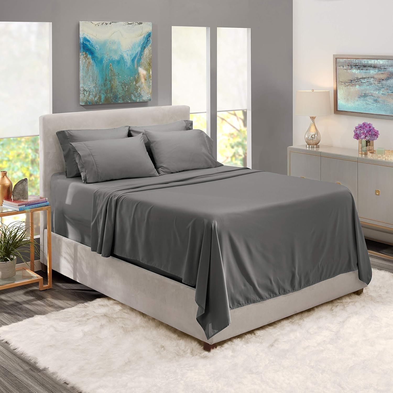 Nestl Extra Deep Pocket Sheets – Dark Grey Deep Fitted Sheet Set Queen Size - Super Deep Sheets fits 18 to 24 Inches Mattress - Hotel Ultra Deep Comfy Bed Sheets - 6 PC Gray Deep Pocket Queen Sheets: Home & Kitchen