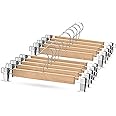 High-Grade Wooden Pants Hangers with Metal Clips Grip Clip Pants Hanger, Smooth Finish Solid Wood Jeans/Skirt Hanger, 360° Sw