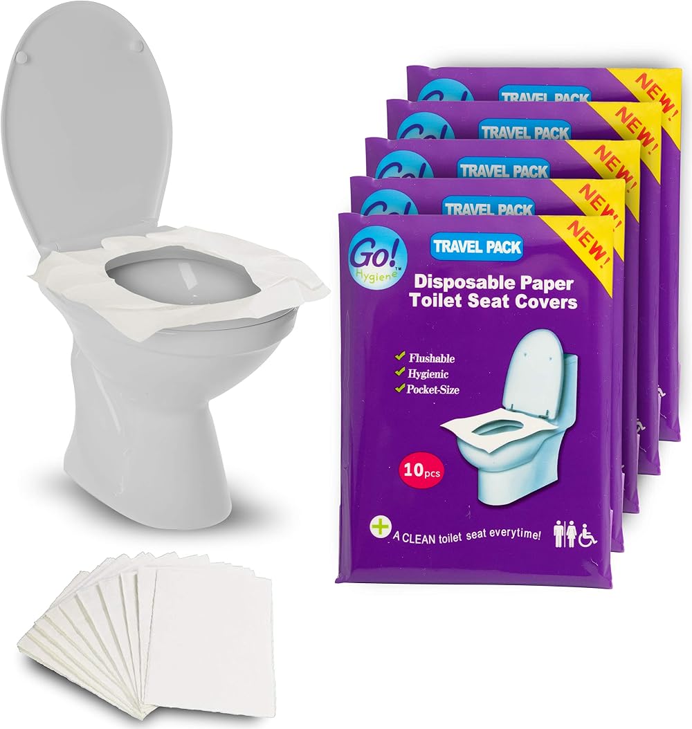 GoHygiene Flushable Paper Toilet Seat Covers 5 Packs 50 Covers Travel