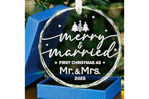 HEXMOZ Wedding Gifts for Couples 2025 - First Christmas Married Glass Ornament, Mr and Mrs Gifts, Wedding Ideas for Newly Wed, Just Married Couple, Bride - Bridal Shower Gift 1st Christmas Merry Decor