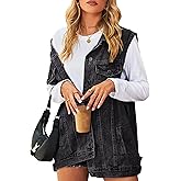 Oulivey Denim Jean Vest for Women Oversized Sleeveless Mid Long Button Down Denim Waistcoat