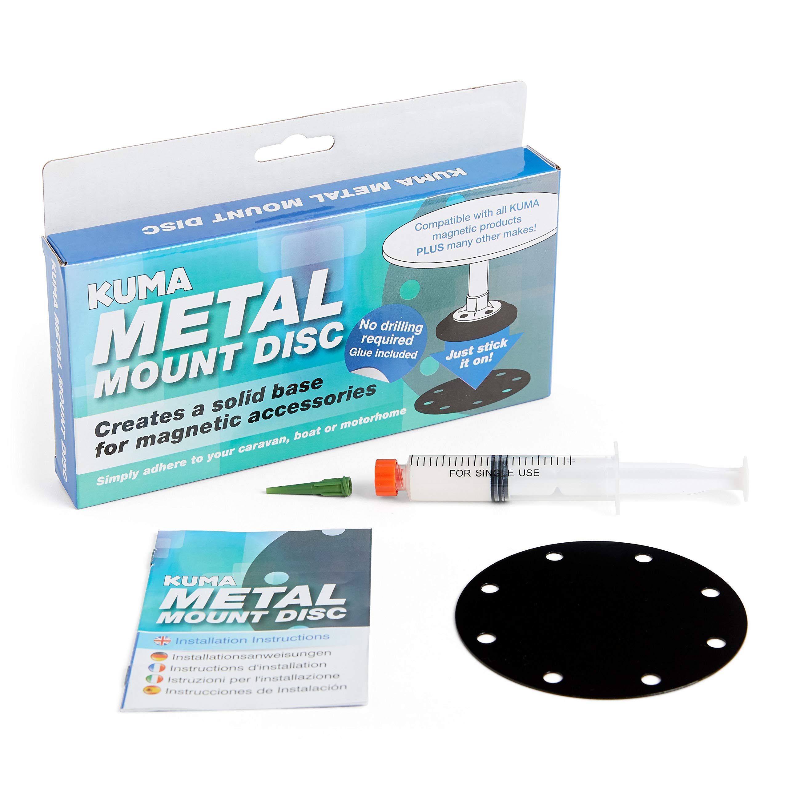 KUMA Metal Mount Disc - Rustproof Mounting Disk with Waterproof Glue for Magnetic Pole Aerial Antenna TV - Magnet Based Accessory for Motorhome Caravan Campervan Car Truck Van Boat โ image 1