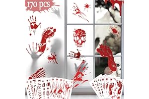 LOCONHA Halloween Decorations 170 PCS Halloween Window Clings, Bloody Handprint Footprint Halloween Wall Decal Floor Clings with Tattoo Stickers, Scary Halloween Decoration Window Stickers