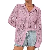 Wyeysyt Lace Blouse for Women Sheer Lace Long Sleeve Top Elegant Dressy Shirt Ladies Tops and Blouses