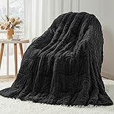 Cottonblue Jacquard Weighted Blanket for Adults 15 lbs Queen Size, Cozy Fluffy Sherpa Fleece Weighted Throw Blankets 60" x 80" for Sleep Relax, Fuzzy Warm Arch Heavy Blanket Soft for Bed Couch, Black