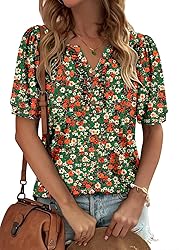 KISSMODA Women's Tunic Tops Casual V Neck Short