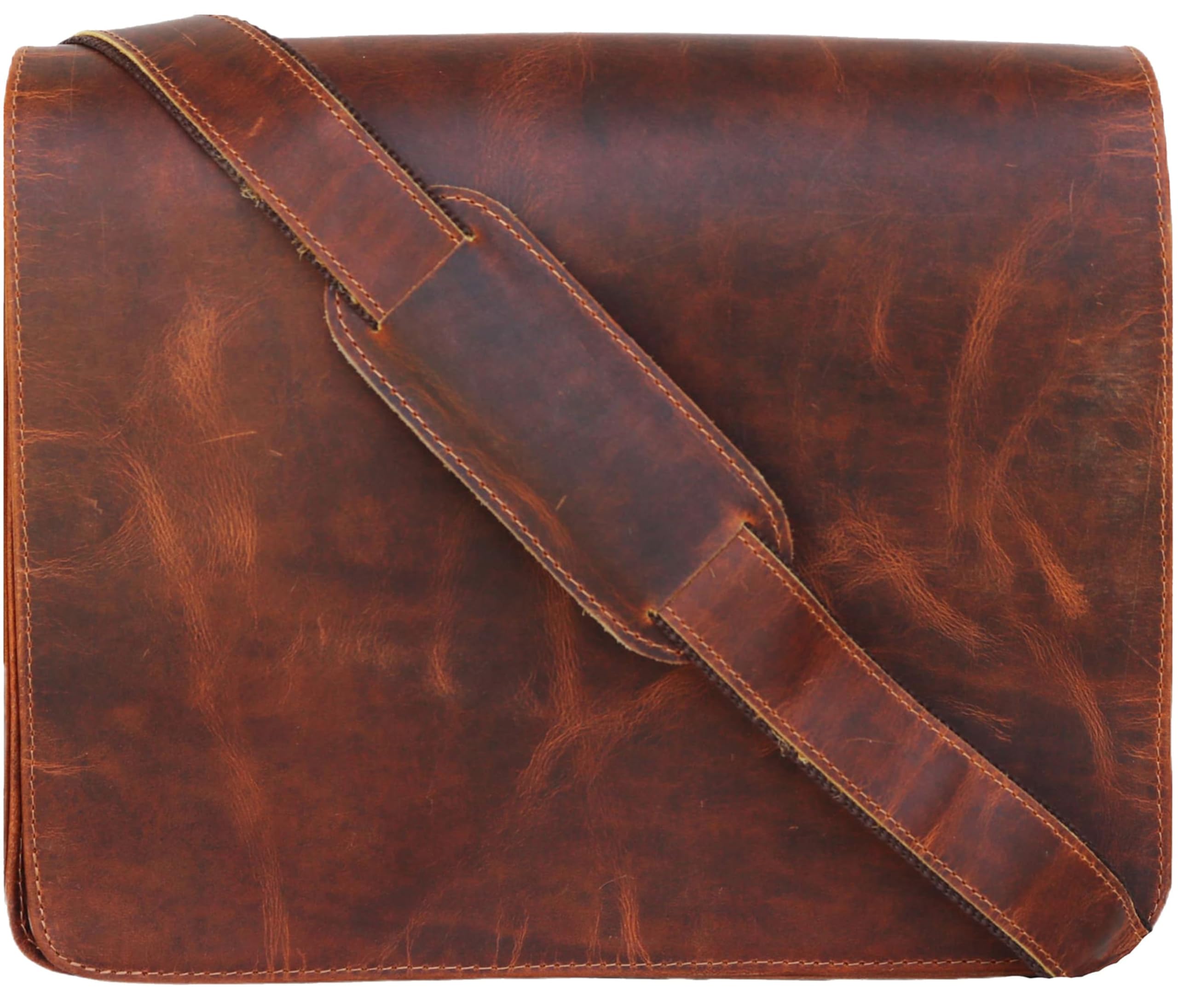 Jaald 15" leather messenger bag laptop case office briefcase gift for men computer distressed shoulder bag