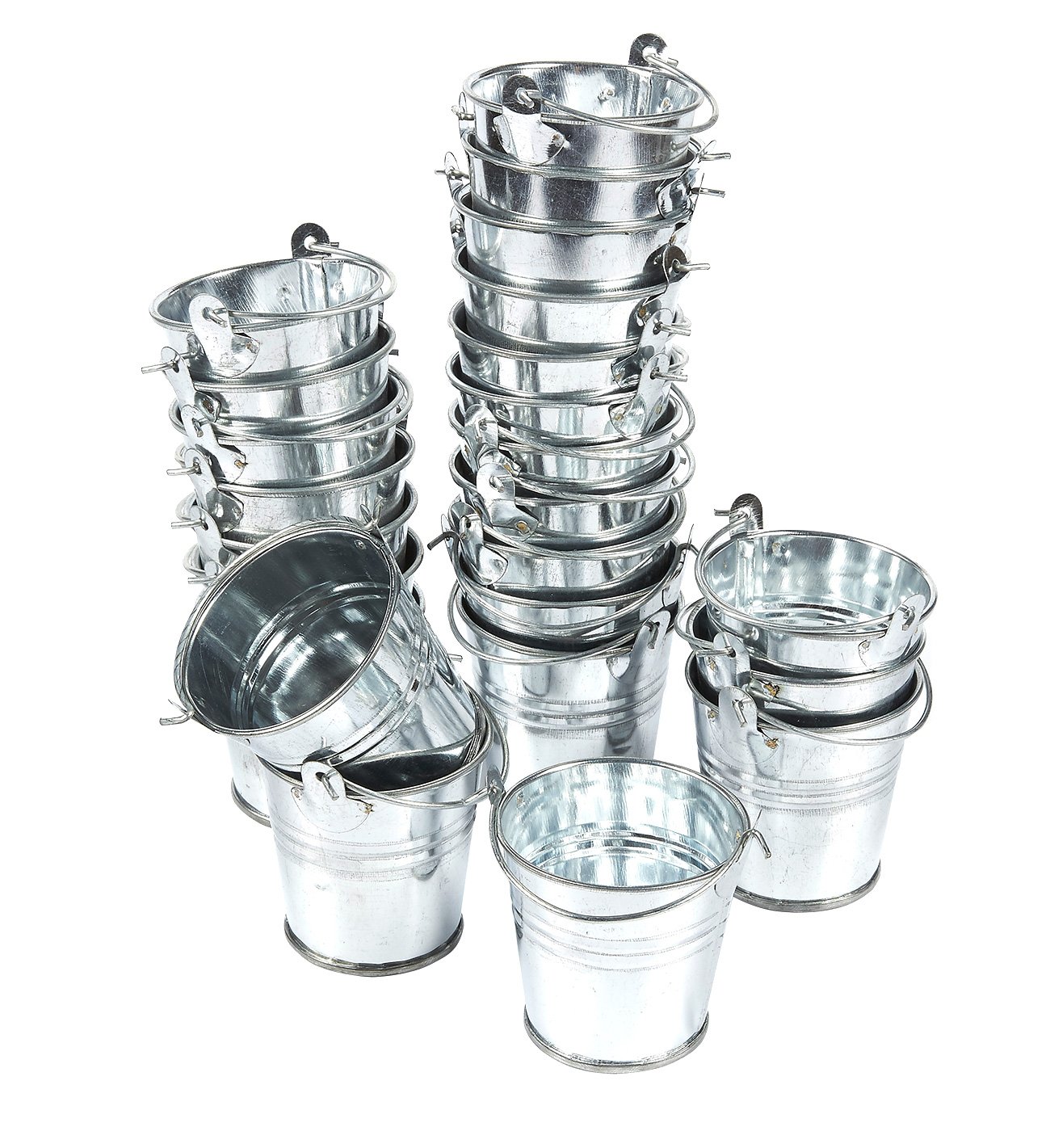 24Pack Small Metal Buckets 2Inch Silver Mini Pails with Handles