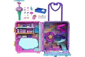 Polly Pocket Dolls, Playset and Travel Toys, 4 Dolls, 1 Vehicle, 25+ Accessories, Resort Roll Away (Amazon Exclusive)