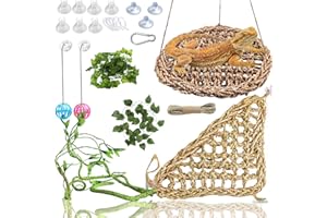 HERCOCCI Bearded Dragon Tank Accessories, Reptile Hammock Natural Seagrass Fiber Habitat Decor Flexible Vines Terrarium Toy for Climbing, for Anole Bearded Dragon Lizard Gecko