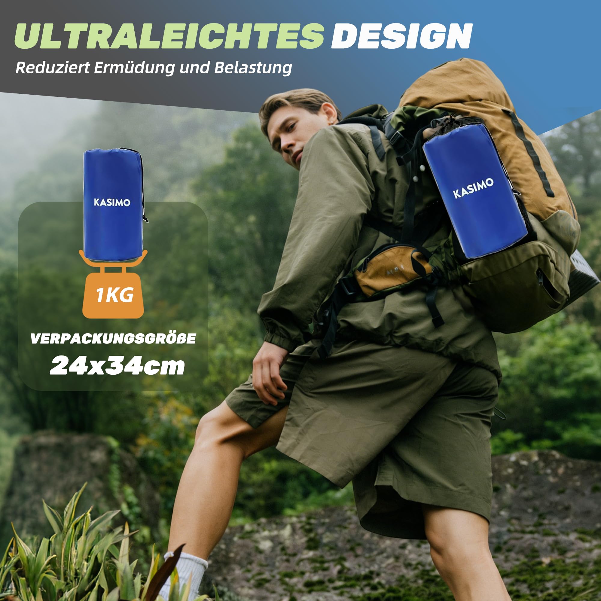 KASIMO Isomatte 12CM Luftmatratze Camping mit integrierten kopfkissen, Aufblasbare Matratze mit Fußpumpe Ultraleichte & Kompakte Isomatte - perfekt für unterwegs Wandern Zelt Blau 5