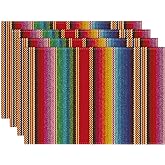 Artoid Mode Colorful Stripes Dia De Los Muertos Fiesta Mexico Placemats Set of 4, 12x18 Inch Spring Table Mats for Party Kitchen Dining Decoration