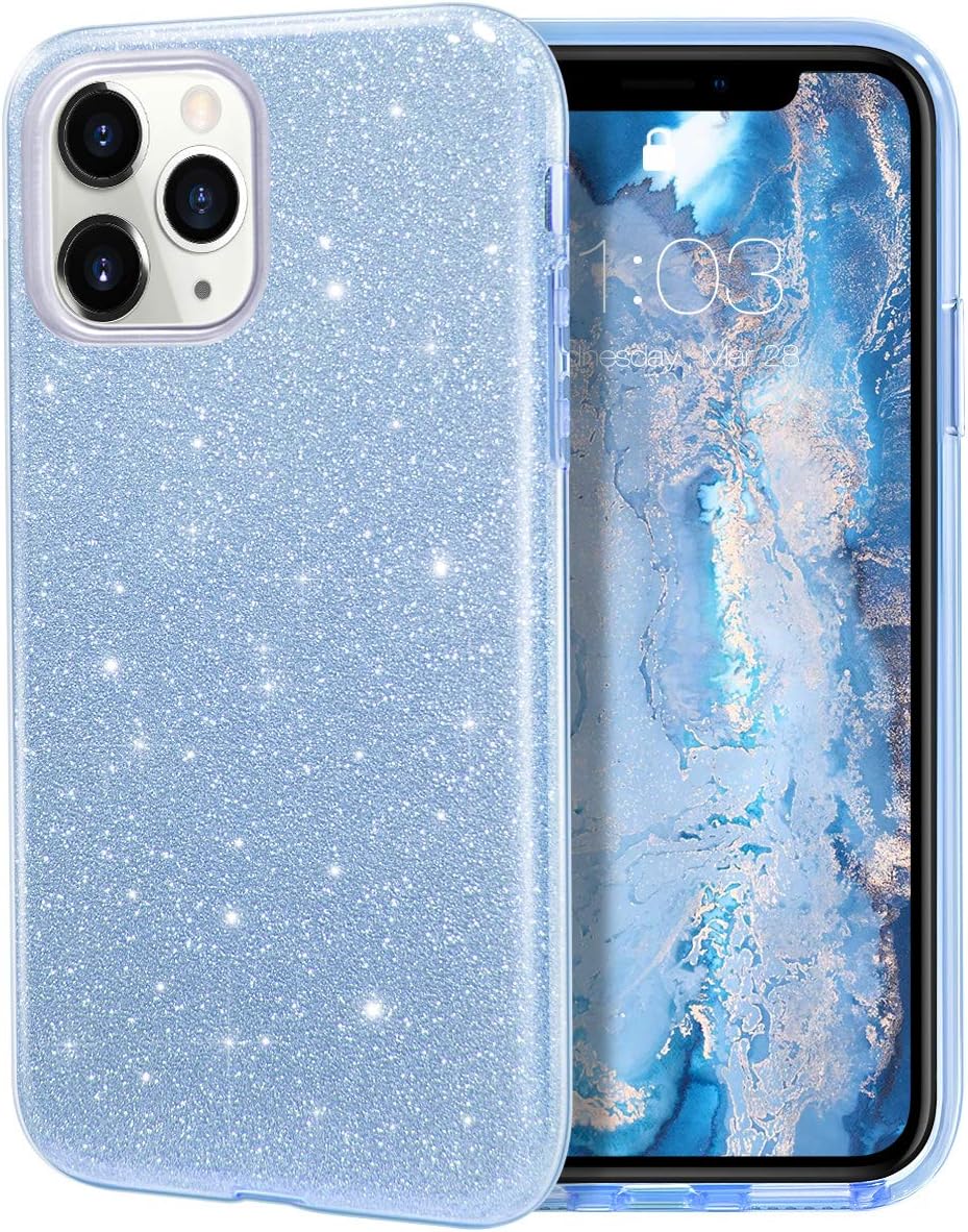 MILPROX Case Compatible for iPhone 11 Pro, Bling Sparkly Glitter Luxury Shiny Spark Shell, Protective 3 Layer Hybrid Anti-Slick Slim Soft Cover for iPhone 11 Pro 5.8 inch (2019) -Blue