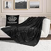 Juicy Couture Embossed Plush 50"x70" Throw Blanket, Embossed Crown Black