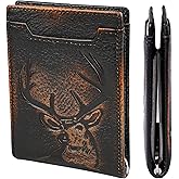 DK86 Mens Deer Slim Wallet with Money Clip Minimalist Bifold Front Pocket wallet for Men RFID Blocking Full Grain Leather with Hand Burnished