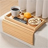 YUBAMIN Bamboo Sofa Arm Tray, Anti-Dropping Couch Arm Tray, Foldable Sofa Armrest Tray Couch Arm Table for Eats, Drinks, Snacks, Remote, Cellphone, Cup Holder, Back Anti-Slip Pad Design