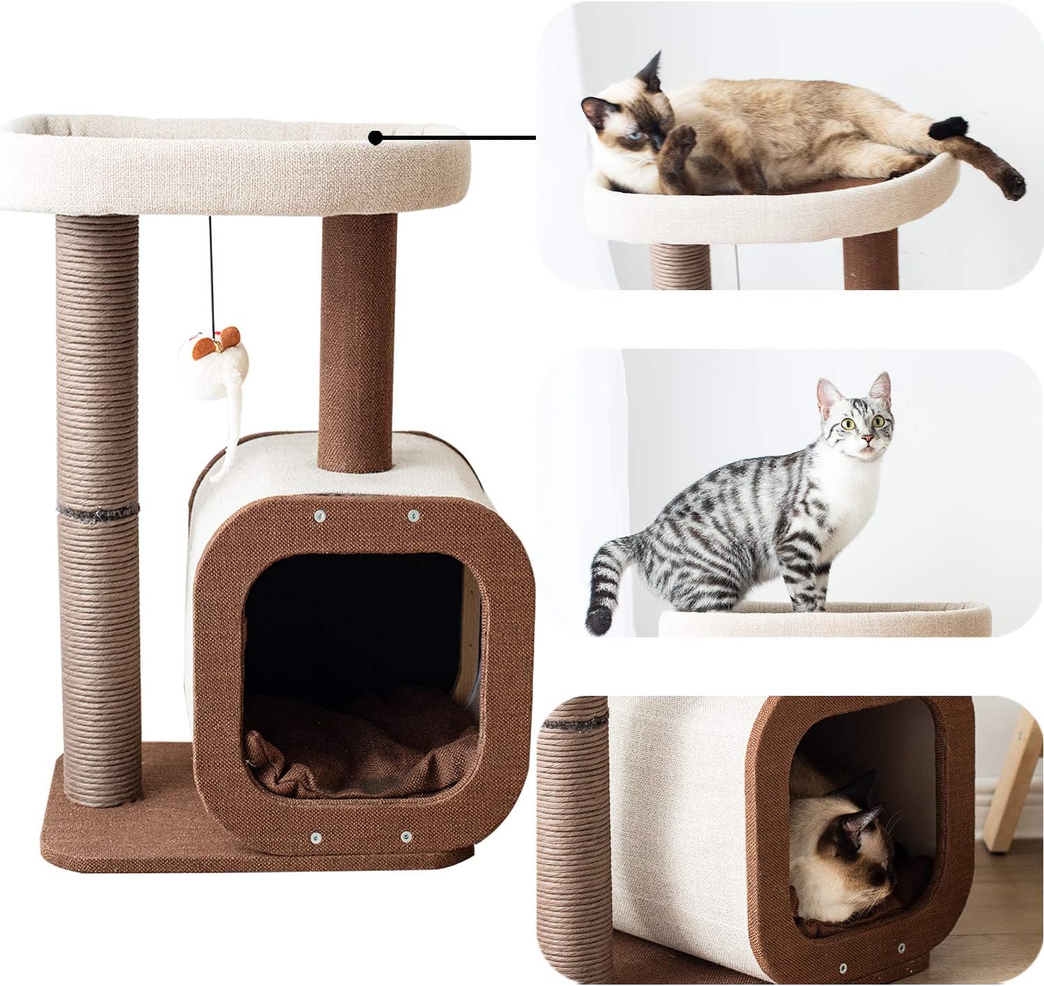 Catry, Cat Tree Condo with Paper Rope Covered Scratching Post Activity Center for Climbing Relaxing and Playing Natural Jute Fiber Pet Stand : Pet Supplies