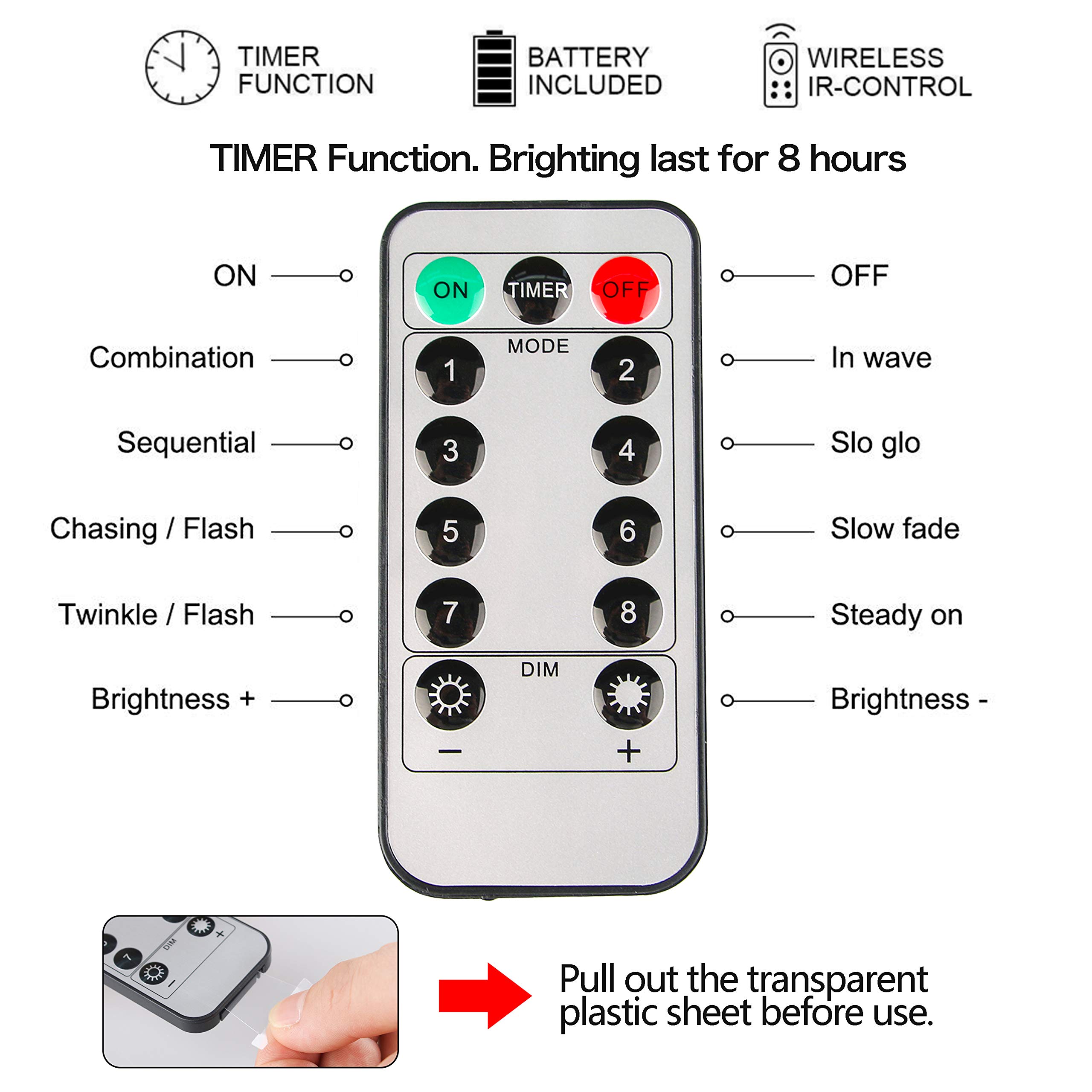 Battery Fairy Lights - Outdoor Fairy Lights [Remote & Timer] 33FT/10M 100Leds 8 Modes Waterproof Battery Powered Fairy Lights for Decorations Christmas (Warm White)