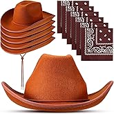 6 Sets Adult Cowboy Hat for Women and Men Western Cowgirl Hats with Adjustable Drawstring and Cowboy Party Paisley Bandana