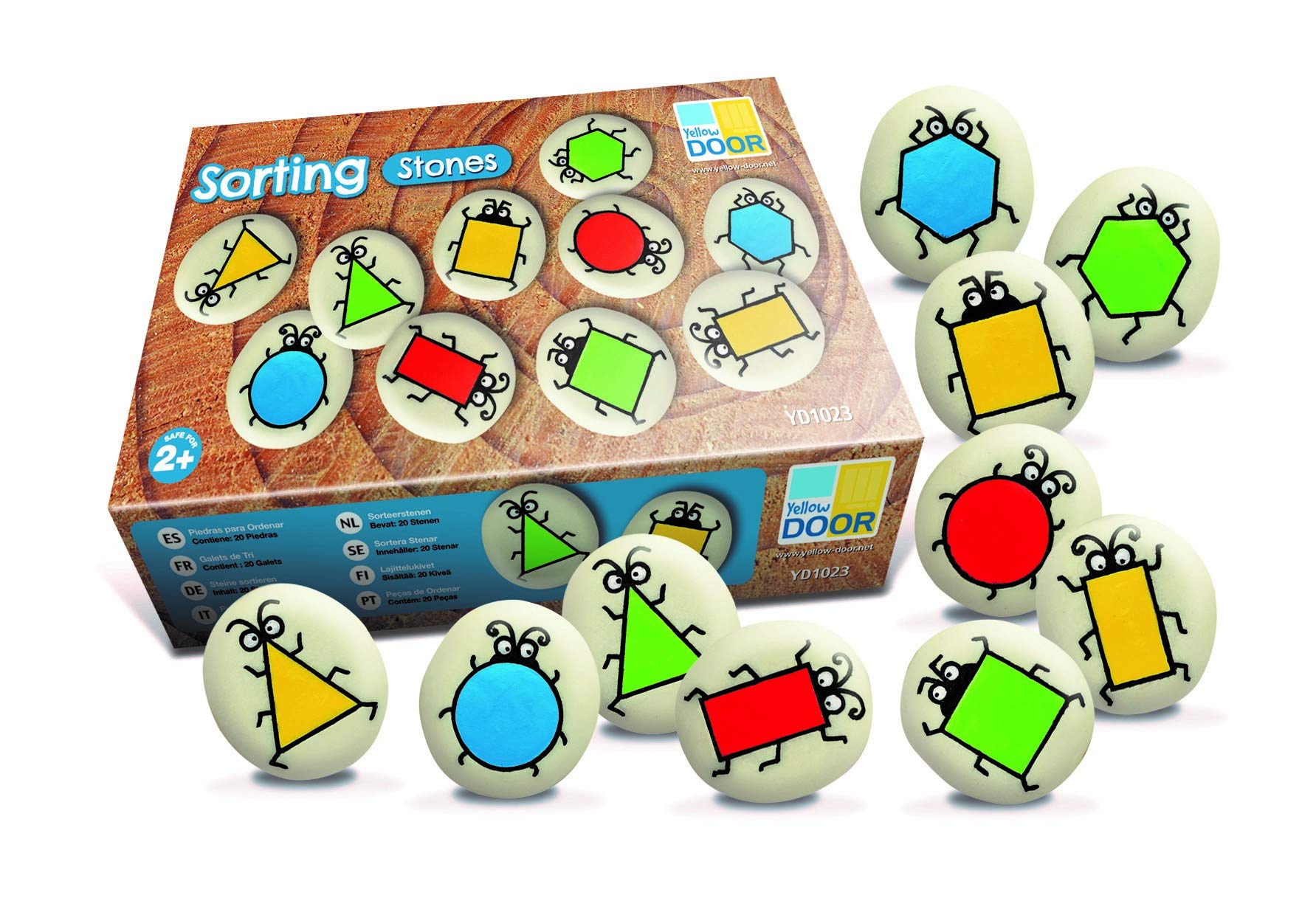 Yellow Door Sorting Stones | Set of 20 stones in 5 shapes and 4 colours | square, rectangle, circle, triangle, hexagon | Maths for kids age 2 3 4 5 | Early Educational Toys for matching and sorting