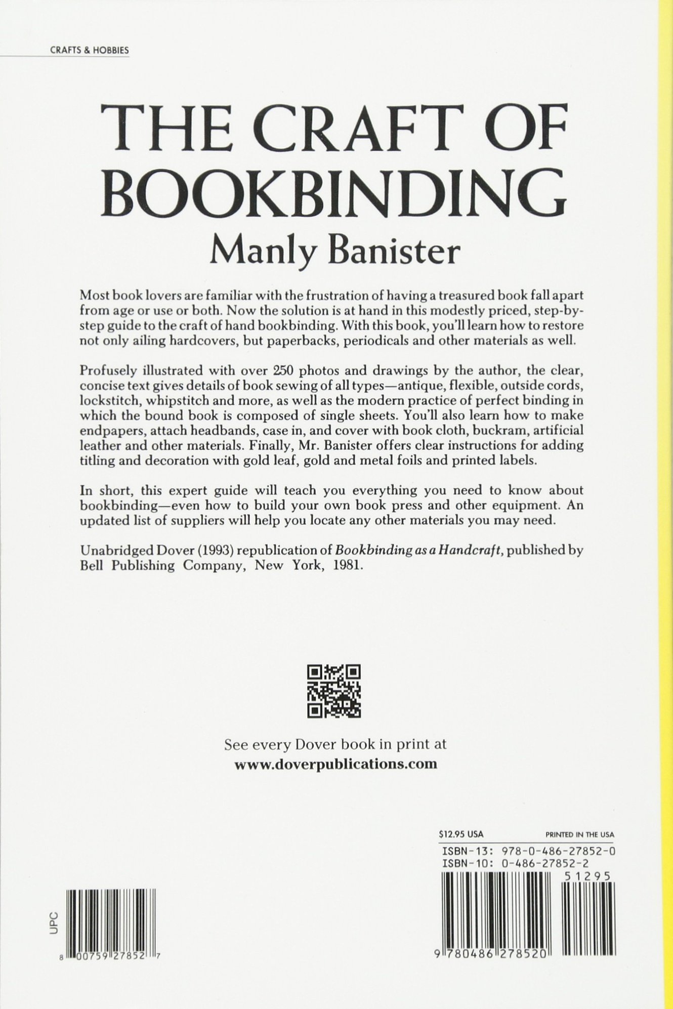 The Craft of Bookbinding: Manly Banister: 9780486278520: Amazon.com: Books