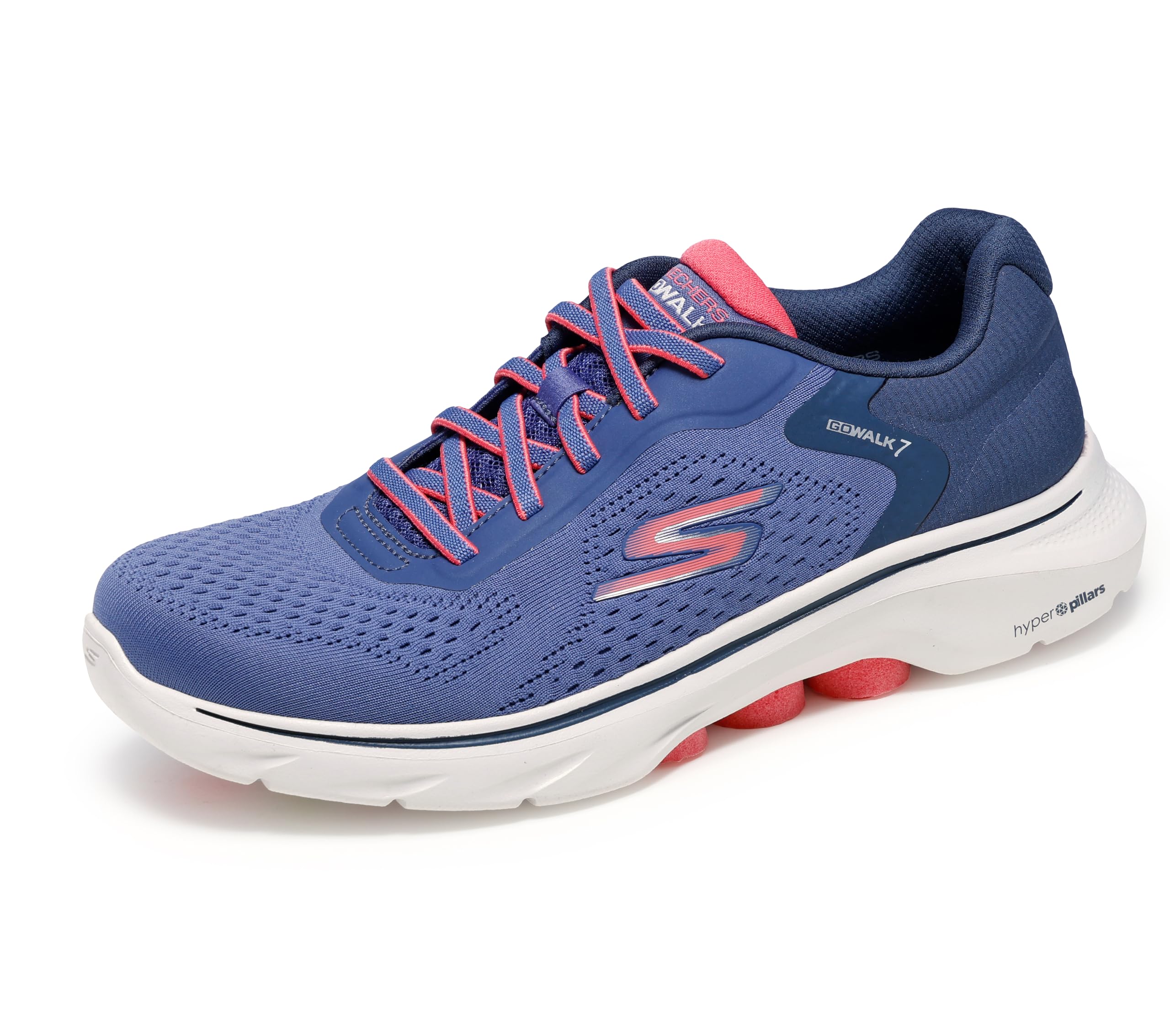 Skechers Women's Go Walk 7 - Cosmic Waves Athletic Walking Sneaker, Navy/Coral, 9 US Image