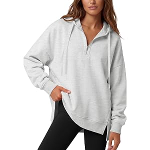 ANRABESS Hoodies for Women Oversized Quarter Zip Pullover | Cozy Drawstring Fleece Tunic Sweatshirt,Loose Fit Long Sleeve Wit