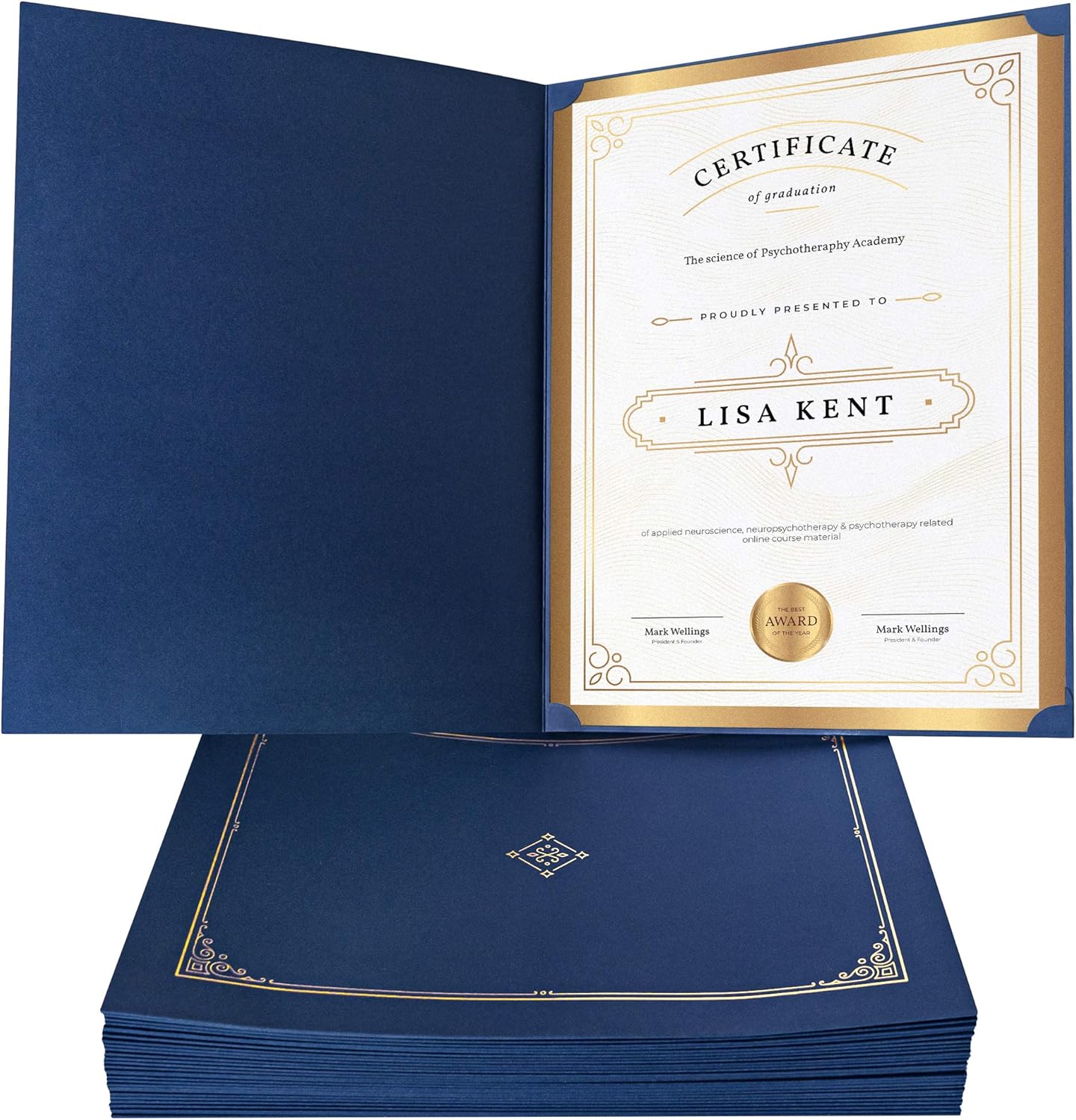 Blue Certificate Holders 8.5x11" (30 Per Set) - Gold Foil Border, Die Cut Corner Slots, Reinforced Edges - Protect and Secure Graduation Diploma, Recognition, Award, Documents // Paper Plan : Office Products