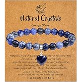 MAIBAOTA Healing Crystal Bracelet for Women, 8 mm Natural Gemstone Beaded Bracelet, Love Heart Bracelet Jewelry Gifts for Birthday Mothers Day Valentine's Day Anniversary