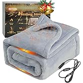 IBITION 12V Heated Blanket for car,Machine Washable Electric Blanket Heated Travel Blanket Plug in Flannel Heating Throw for Car Truck SUV Van 40x55” with Controller 3 Heating Level