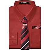 A&J DESIGN Boys Dress Shirt Kid Long Sleeve Formal Uniform School Oxford Button Up Shirt with Tie and Handkerchief