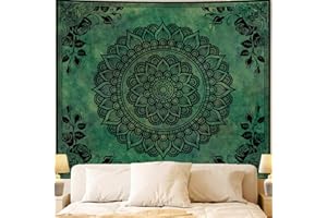 Apdidl Boho Mandala Green Tapestry for Bedroom Aesthetic, Hippie Indian Vintage Floral Decor Wall Hanging, Bohemian Ceiling Flower Plants Art Backdrop Wall Tapestries for Dorm Living Room 51" X 60"