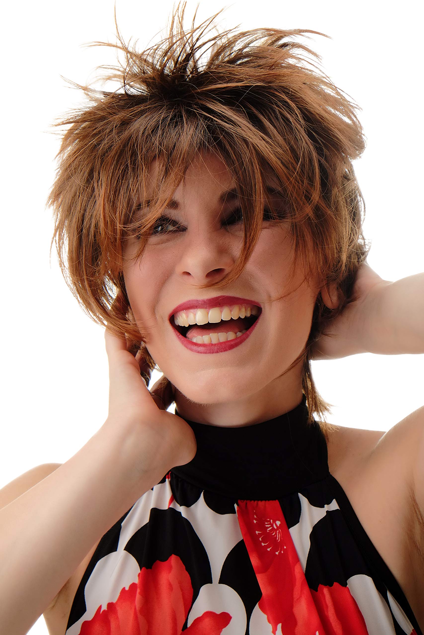 WIG ME UP - BLUE144-2T30 Lady Quality Wig short naughy spiky 80s style teased Wave Punk chestnut brown.