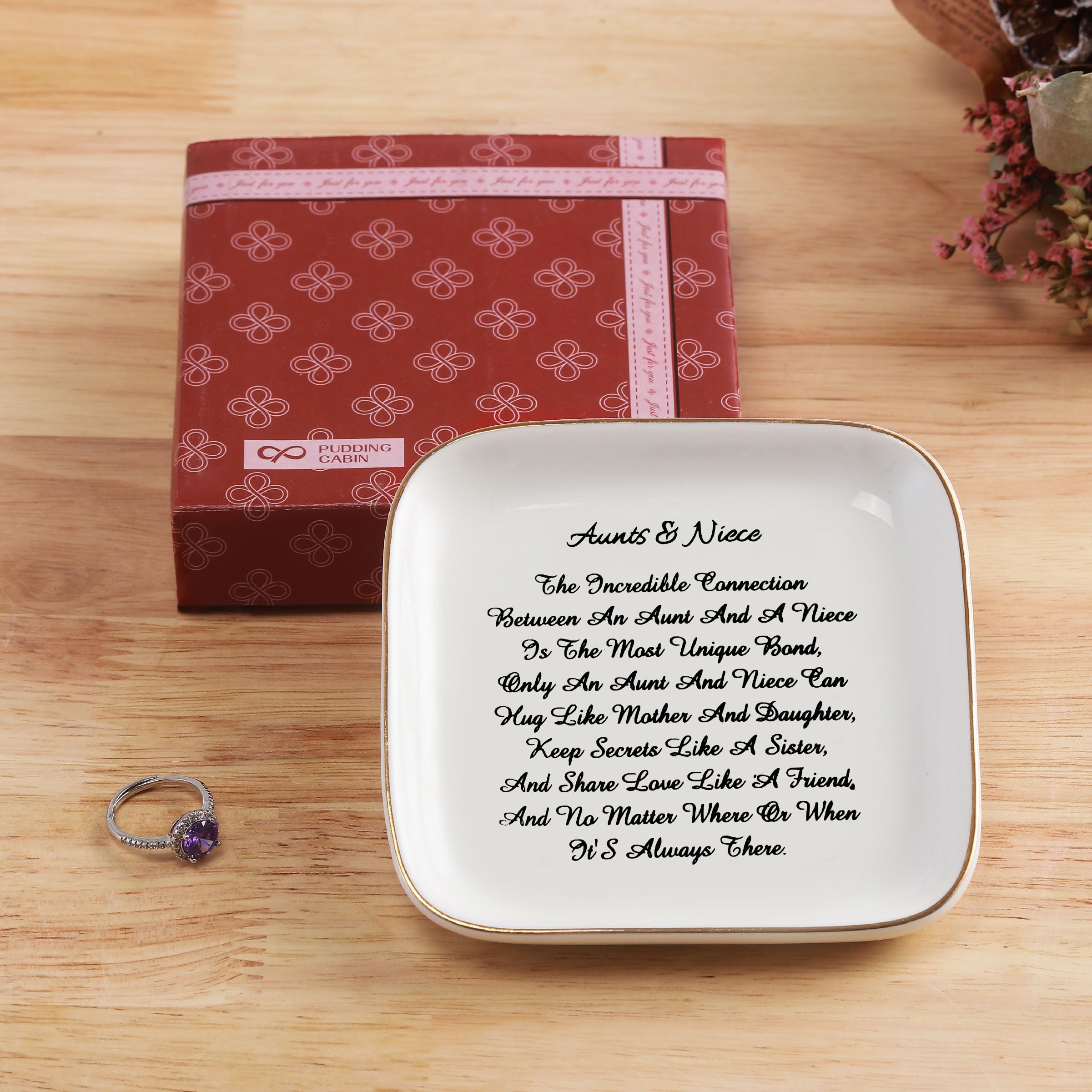 PUDDING CABIN PUDDING CABIN Aunt Gifts from Niece for Mother's Day, “Aunts & Niece” Trinket Dish Ring Holder Gifts for Aunt Mother's Day Aunts Birthday, Thanksgiving, Christmas, Aunt Niece Mother's Day Gifts