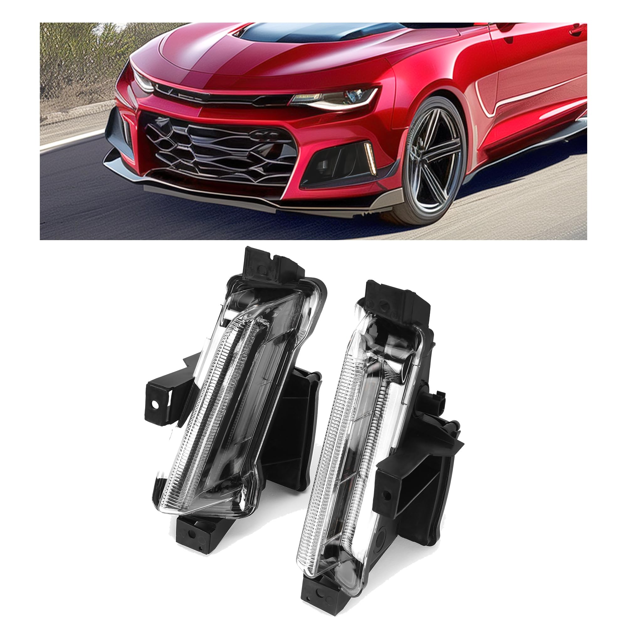 Photo 1 of HECASA LED Fog Lights DRL Compatible with 2016-2022 Chevy Camaro ZL1 Replacement for GM2562109 GM2563109 No Turn Signal Function (Clear Lens+Black Housing)